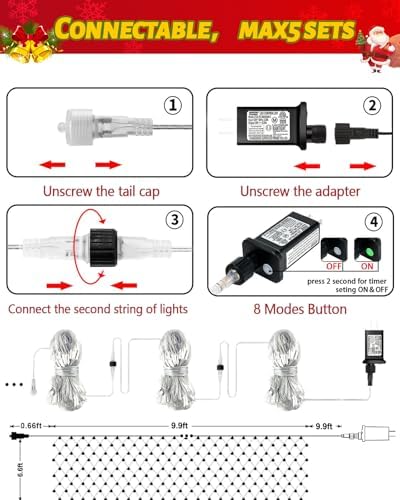 200 LED Christmas Decorative Net Lights, 9.8ft x 6.6ft with 8 Modes, Connectable, Timer, Waterproof, Low Voltage Bush Mesh Lights for Christmas Decorations, Home, Wedding - Image 7