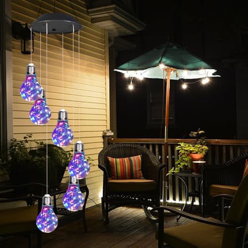 Colorful LED Solar Wind Chimes 21.6inch Light Bulb Shape Mobile Hanging Wind Chime Outdoor Waterproof Decorative Solar Powered Lights for Porch Deck Garden Patio Balcony Decor - Image 5