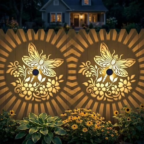 Gardsee Solar Fence Lights Outdoor 2 Pack Deck Step Wall Lights Butterfly Metal Waterproof LED Warm Yellow Light for Garden Post Patio Backyard Yard Decor (Black 3) by Gardsee