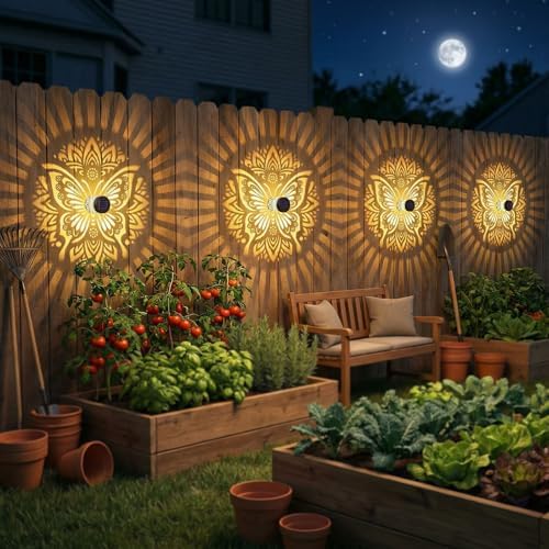 2 Pack Solar Fence Lights Metal Solar Powered Outdoor Wall Deck Step Lights Butterfly Mandala Theme Waterproof Fence Light for Garden Post Patio Backyard Yard Decor, Gardening Gifts for Women Mom - Image 5