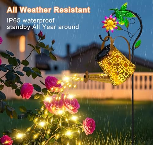 Solar Garden Lights Outdoor Decor, Hummingbird Watering Can Waterproof - Image 3