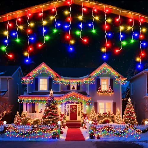 66 Ft Ice Lights for Outside, 640 LED Christmas Lights Outdoor Plug in, Christmas String Lights with 8 Modes & Timer for Holiday, Party, Wedding, House, Patio, Outdoor Decor(Multicolor) by Unknown