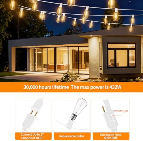 100FT ST38 Outdoor String Lights with 50 1W Plastic Shatterproof Bulbs - Image 4