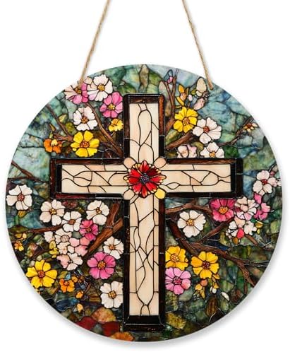 Wildflower Cross Christian Signs, Religious Easter Faith Wood Hanging Decor For Home Bedroom Living Room Office Gallery Wall Decorations, Christian Gifts for Friends Colleague -012 by Unknown