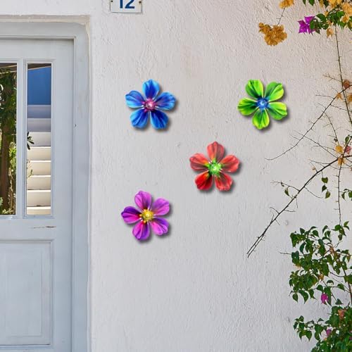 Giyyomtr Metal Flowers Wall Decor - 4pcs Metal Flower Wall Art Hanging Decorations for Outdoor Fence Garden Yard Patio Decor, Gift for Mom Friends - Image 5