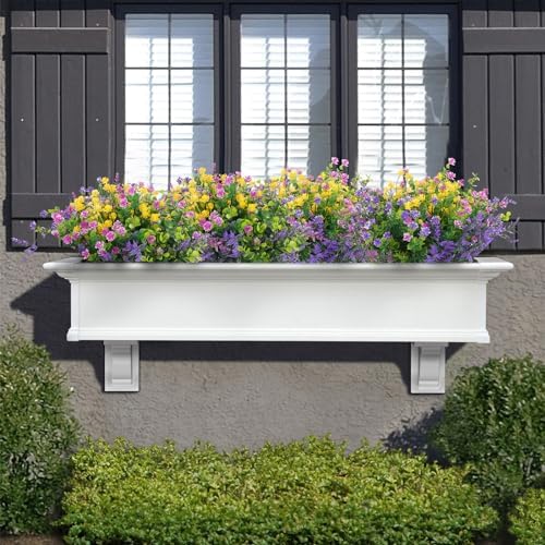 Hananona 48 Pcs Artificial Flowers Outdoor, Faux Artificial Plants UV Resistant Plastic Flower Bulk for Hanging Planter Porch Window Home Spring Summer Decor (48, Fuchsia, Purple, Yellow, Green) - Image 4