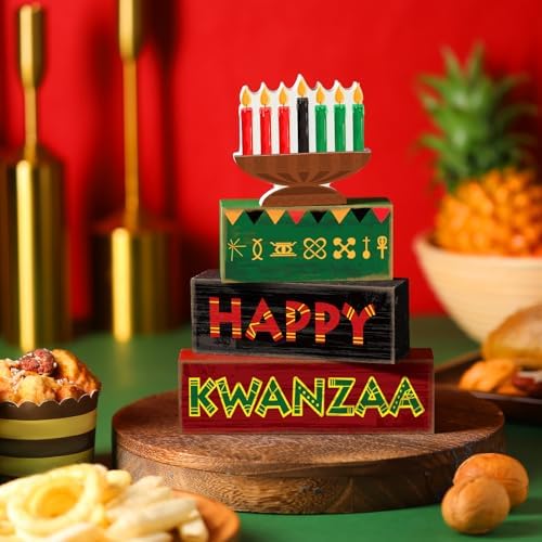 Yuntau 4 Pcs Kwanzaa Table Decorations Wood Block Sign Tiered Tray Decor - Image 6