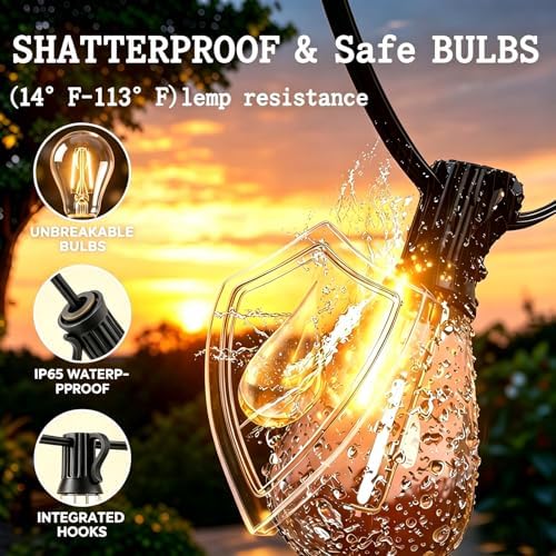 120FT Outdoor String Lights, LED Patio Lights with 30+2 Shatterproof S11 Edison Bulbs,Ultra Long Waterproof Hanging Lights for Backyard Deck Porch Party Decor Commercial Use 2700K - Image 4