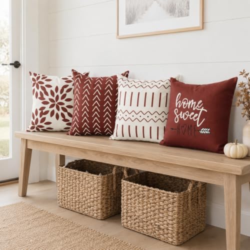 YCOLL Rust Linen Pillow Covers 18x18 Set of 4, Home Sweet Home Farmhouse Throw Pillow Covers, Holiday Decorative Cushion Covers for Sofa Couch Bed, Autumn Rustic Fall Decor - Image 6