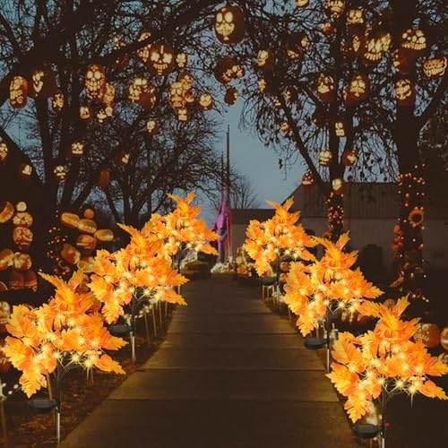 2 Packs Solar Prelit Fall Tree Lights for Outdoor Thanksgiving Decorations, 2 Modes Thanksgiving Solar Lights, Waterproof Maple Tree Solar Fall Lights for Fall Yard Patio Garden - Image 7