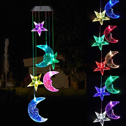 Solar Power Stars and Moon LED Wind Chimes Outdoor Decor, Waterproof Mobile Color Changing Wind Chimes, Star Moon Solar Light Xmas, Gifts for Mom, Home, Patio, Yard, Party, Festival, Garden Decoration by xxschyWindChimes
