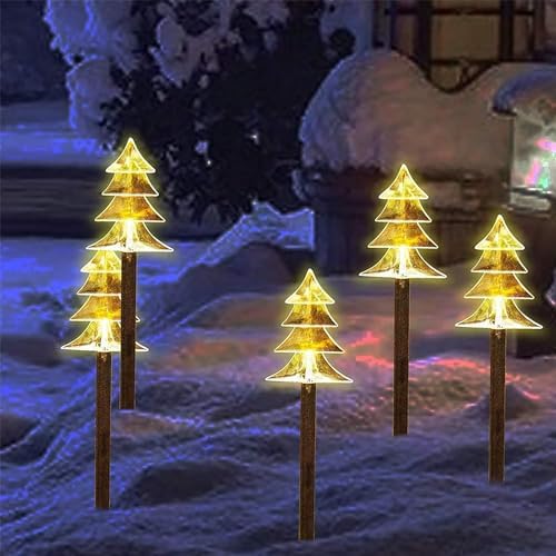 Christmas Solar Pathway Lights Outdoor, Waterproof Christmas Tree Garden Lights with 2-Lighting Modes, Set-of-5 Walkway Solar LED Lights for Yard Lawn Patio Landscape Wedding Decorations(Warm White) - Image 3