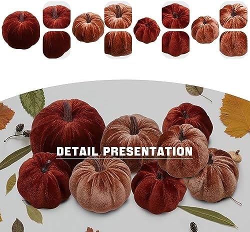 Woration 8pcs Artificial Velvet Brown & Champagne Fabric Pumpkins Decor - Image 4