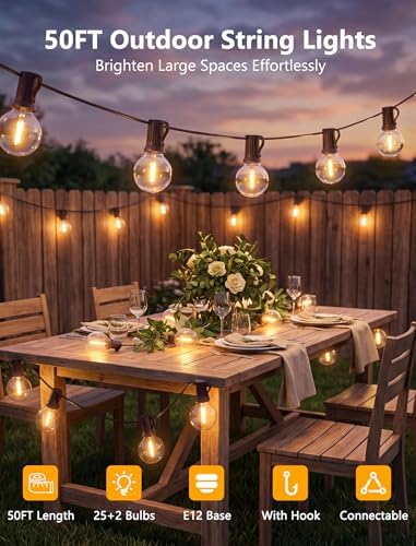50FT Outdoor String Lights - Shatterproof G40 LED Bulbs, Waterproof Connectable Patio String Lights for Outside Backyard, Wedding & Bistro Party Decor, Warm White - Image 3