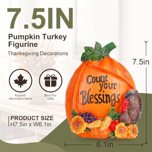 Topadorn 7.5" Fall Pumpkin Figurine with Turkey, Thanksgiving Table Decor - Image 5