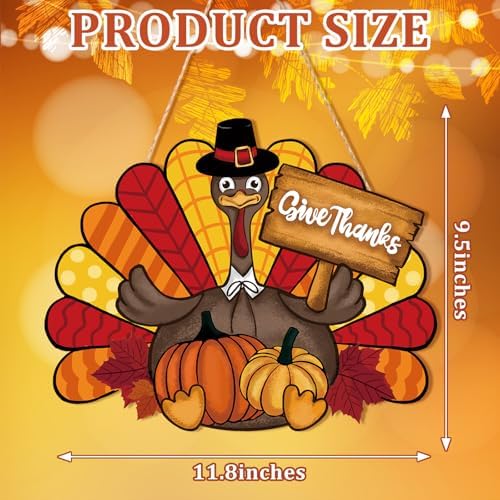 Thanksgiving Decoration Wooden Turkey Pumpkin Door Wreath for Front Door Sign Wall Signs, Thankful Blessed Grateful Pumpkin Sign Hanging for Fall Autumn Harvest Home Halloween Decoration - Image 7