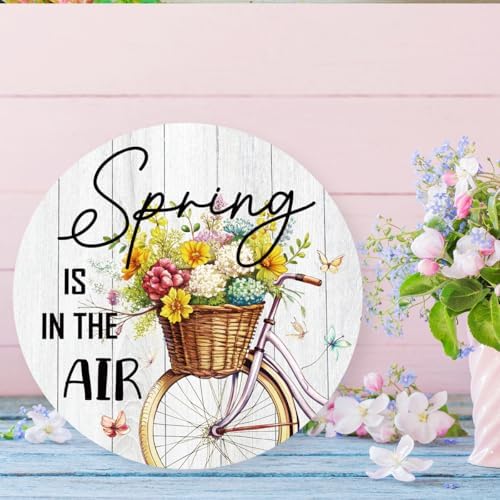 Spring is In The Air Wooden Sign,Spring Bicycle Sign for Front Door Decor, Spring Theme Wooden Hanging Decor for Home Indoor Outdoor - Image 6