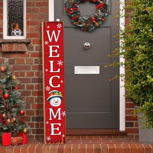 Christmas Snowman Wooden Porch Sign 47" Winter Vintage Large Welcome Porch Sign for Home Front Door Yard Party Decor (Red) - Image 7