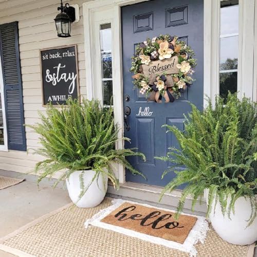 Spring Summer Wreath for Front Door,Farmhouse White Floral Porch Decor - Image 2