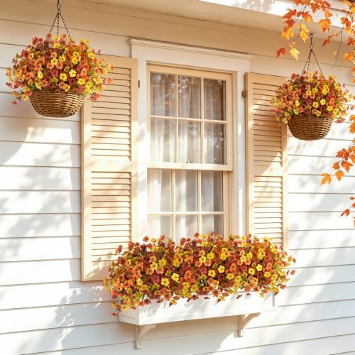 INQCMY 24 Pcs Artificial Mums for Outdoors Planters Fake Flowers Fall Decor - Image 6