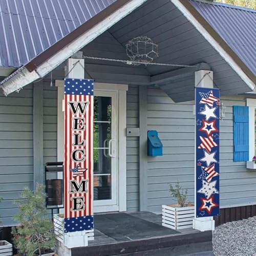 doginthehole Patriotic 4th of July Independence Day Porch Sign Decor Memorial Day Hanging Sign Door Banner for Front Door Farmhouse Outdoor Indoor Welcome Signs Decorations, 2pcs Set - Image 4