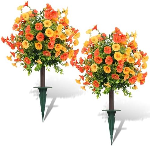 Artificial Shrubs for Outdoors 2-Pack Yellow Orange Garden Yard by Unknown