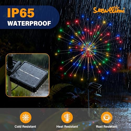 Solar Garden Lights Outdoor Decorative, 6pack 120 LED Firework Lights Waterproof，Solar Fairy Lights for Outside,Garden,Yard, Patio,Pathway,Flowerbed,Party(Multicolor) - Image 6