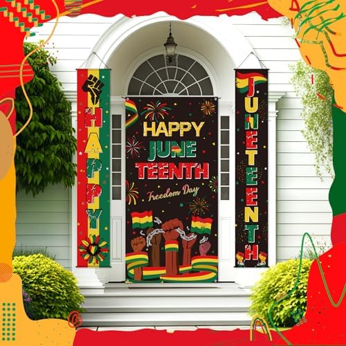 Oudain 3 Pack Juneteenth Decorations Happy Juneteenth Banner June 19th Porch Banner Hanging Door Sign Independence Day Freedom Day Decor African Afro American Festival Celebration Supplies - Image 3