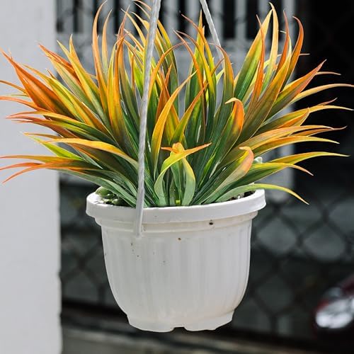 16Pcs Artificial Grass Fake Plants 17.3in Outdoor Plastic Plants UV Resistant Greenery Fake Grass for Home Window Garden Office Patio Hanging Planter Pathway Front Porch Décor Orange Yellow - Image 3