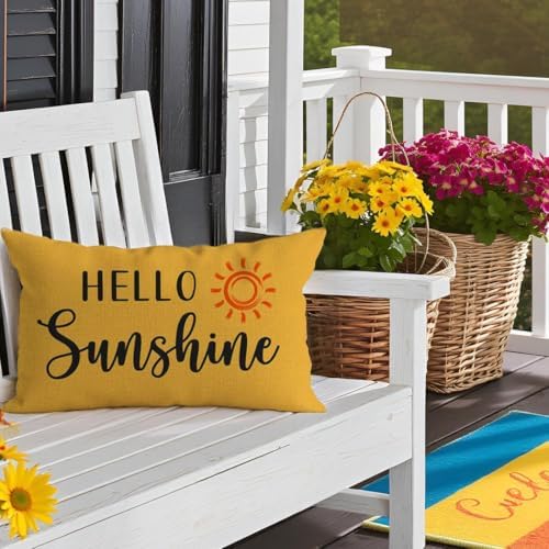 PANDICORN Spring Summer Yellow Throw Pillow Cover 12x20 Inch Hello Sunshine - Image 3