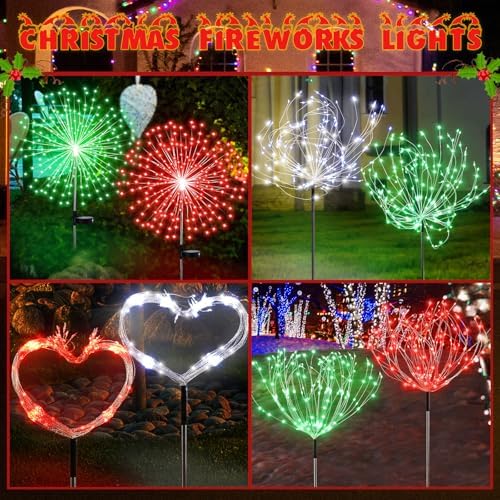 Tujoe 6 Pcs Christmas in July Solar Firework Stake Lights 180 LED 8 Modes - Image 5