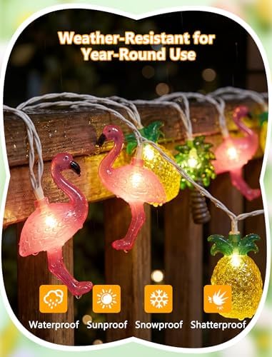 8.5FT Hawaiian Tropical String Lights 10LED Plug in Fairy Lights – Flamingo Pineapple Palm Tree, Waterproof Connectable Outdoor Lights for Luau Party Beach Pool Patio Indoor Summer Decor, UL Listed - Image 3
