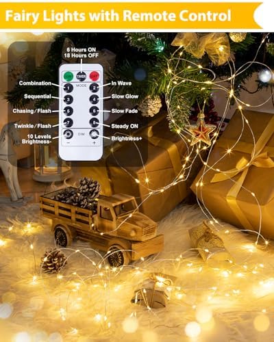 6 Pack 100 LED Fairy Lights Battery Operated with Remote, 33 FT Warm White - Image 4