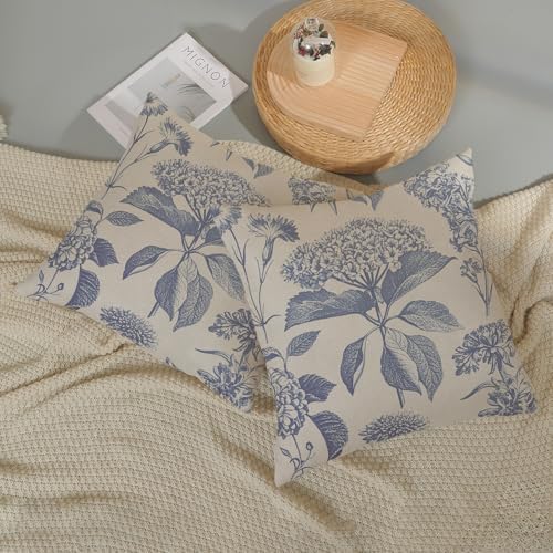 Vintage Blue Pillow Covers 18x18 Inch 2 Pcs Boho Floral Decor Throw Pillows Hydrangea Flower Seasonal Outdoor Farmhouse Neutral Accent Decoration Pillowcase Linen Cushion Cover for Couch - Image 5