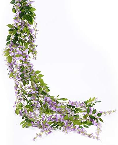 Lvydec Wisteria Artificial Flowers Garland, 4 Pcs Total 28.8ft Artificial Wisteria Vine Silk Hanging Flower for Home Garden Outdoor Ceremony Wedding Arch Floral Decor (Light Purple) - Image 7