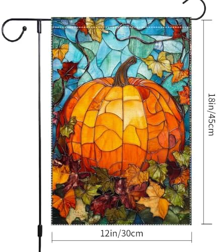 Fall Garden Flag For Outdoor Decor Thanksgiving Garden Flags Autumn Stained Glass Pumpkin Maple Leaf Double Sided Small Burlap Outside Porch Lawn Yard Flags Decorations 12.5x18 Inch - Image 3