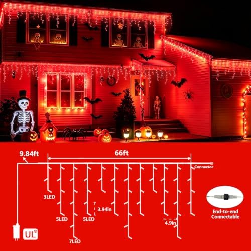 YEGUO 66ft 800 LED Icicle Lights Outdoor Waterproof, 160 Drops Halloween Lights Connectable, 8 Modes Icicle Christmas Light with Memory(Red) - Image 2