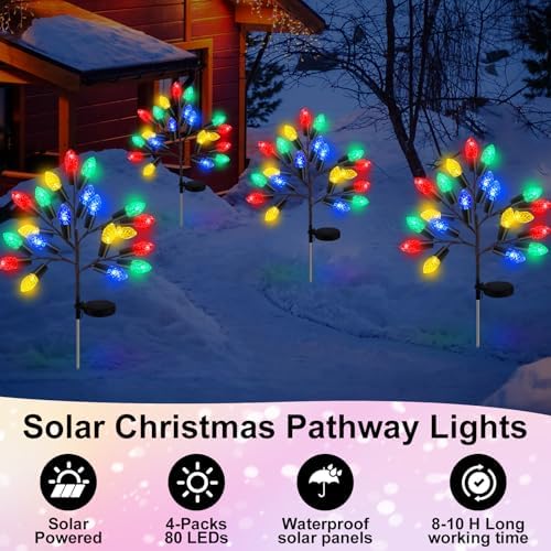 Glooglitter 4 Pcs Christmas Solar Pathway Lights Outdoor Decorations - Image 7