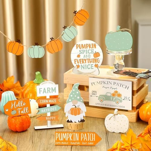 Sumind 15 Pcs Fall Decorations for Home Fall Tiered Tray Decor Set,Gnomes - Image 5