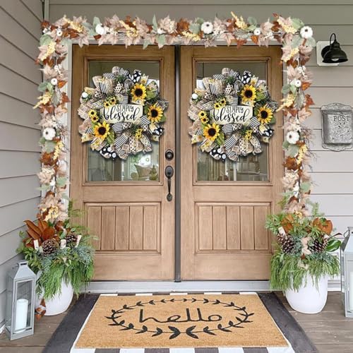 DearHouse Fall Garland Maple Leaf, 5.9Ft Hanging Vine Garland White with Pumpkins and Berries Thanksgiving Decor for Home Wedding Fireplace Party Christmas (White&Brown) - Image 7