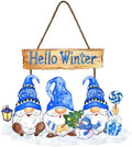 Hello Winter Sign Wreath 10.2x13.8in Gnome Welcome Sign for Front Door Decor Winte Wooden Door Hanging Plaque Sign Christmas Winter Holiday Decorations for Home Window Wall Indoor Outdoor by welcometoourhome
