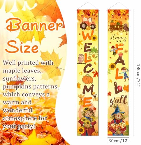 Fall Decorations Welcome Happy Fall Y'all Porch Banner Thanksgiving Decor - Image 3