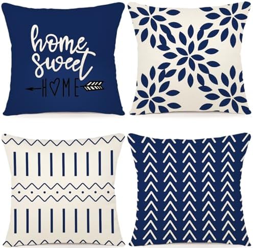 YCOLL Pillow Covers 12x20 Set of 4, Modern Sofa Throw Pillow Cover, Decorative Outdoor Linen Fabric Pillow Case for Chair Sofa Couch Bed Car, Dark Blue by PillowCoversExpert