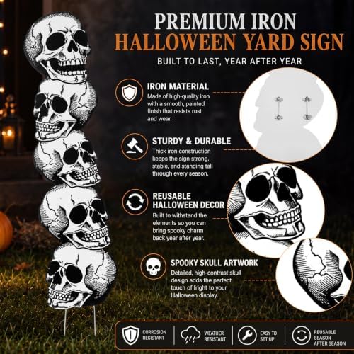Moxweyeni 2 Pcs Halloween Decorations Outdoor 31.5'' Metal Skull Yard Stake - Image 5