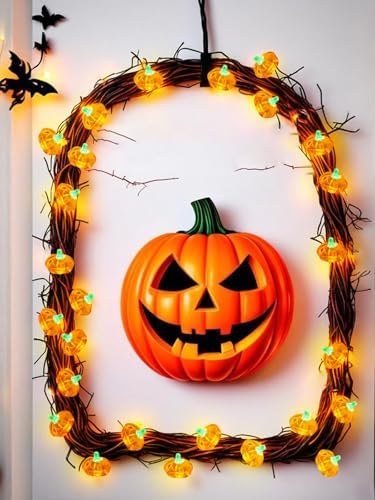 Fall Decor 10FT 3D Pumpkin Fairy Lights Battery Operated With Remote Orange - Image 7