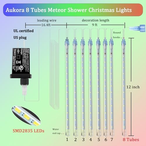 Aukora Christmas Lights Outdoor,Meteor Shower Lights UL Certified - Image 5