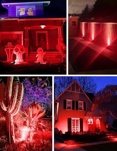 Halloween Red Landscape Lights Outdoor, 14 LED Landscape Lighting with US Plug, IP65 Waterproof Spotlights for Tree Yard Garden Pathway Christmas Decor 4 Pack - Image 2