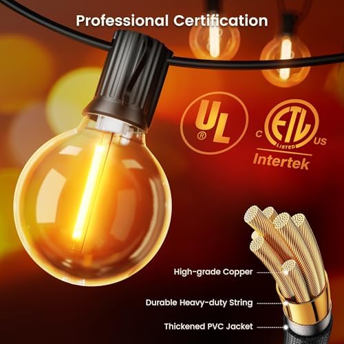 OHLUX Outdoor String Lights, 180FT LED Patio Lights with 82 Dimmable Plastic G40 Globe Bulbs 2 Spares, 2200K Waterproof Connectable Hanging Lights for Backyard Porch Cafe Party Decor E12 Socket - Image 4