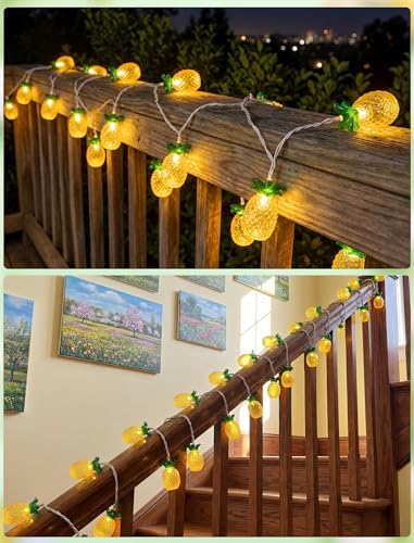8.5Ft Pineapple String Lights, Hawaiian Beach Themed Party Lights with 10LED Warm White Waterproof Pineapple Fairy Lights, Tropical Decoration for Indoor Outdoor Party Bedroom Wedding Birthday Pool - Image 7