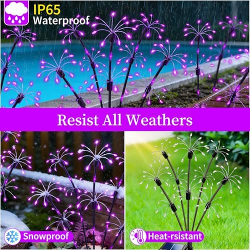 Solar Garden Lights Outdoor, 4 Pack 2-Layer Purple Solar Firework Lights - Image 4